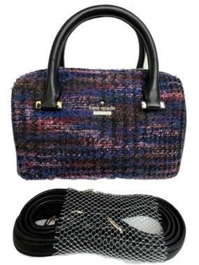 Kate Spade Tweed Leather Emerson Lane Satchel Crossbody Purple Black Bag